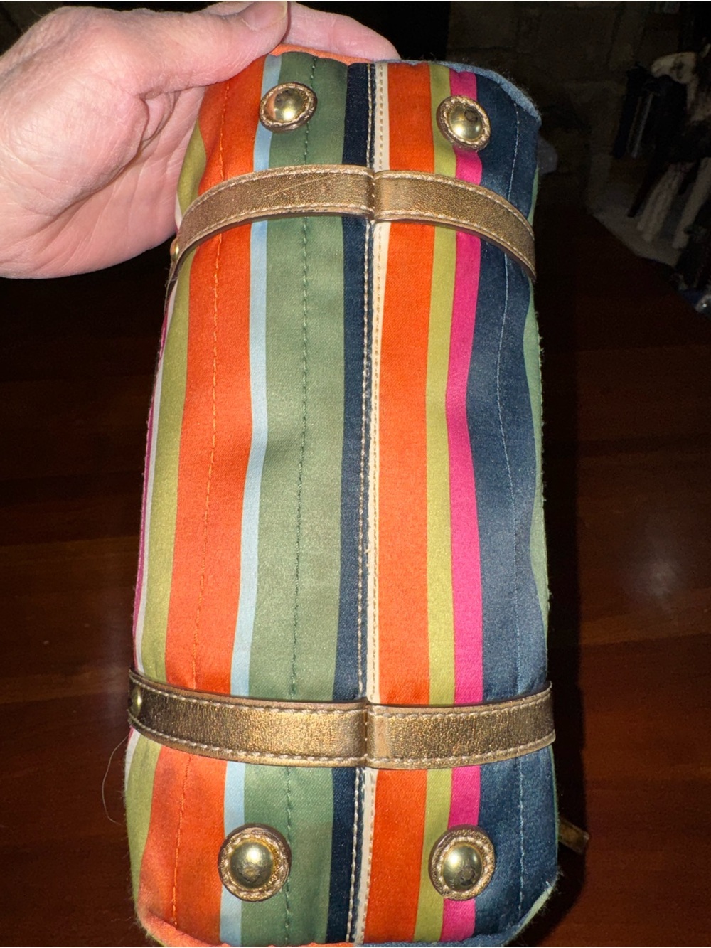 Coach Legacy Stripe Tote C0868-12421 Multicolor Sateen Gold Leather Trim - Picture 5 of 16